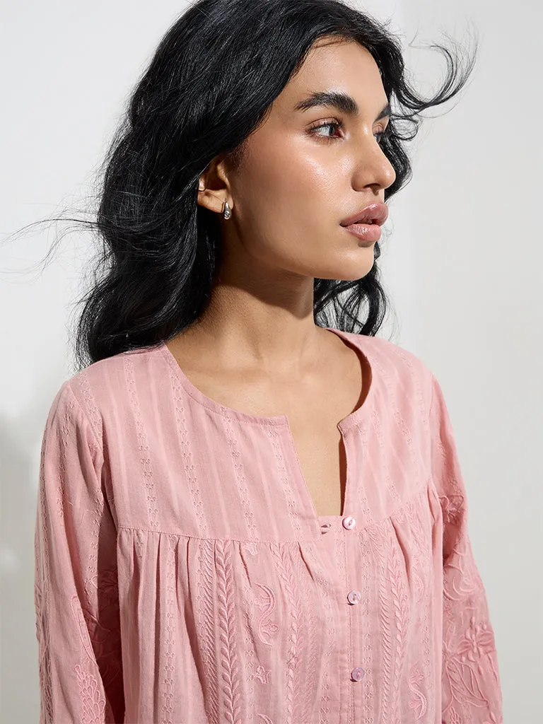 Bombay Paisley Pink Floral Embroidered Cotton Blouse