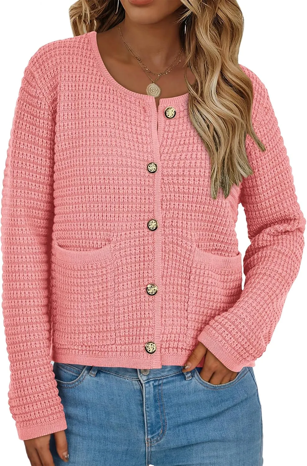 BTFBM Women Cardigan Sweaters Fall Fashion 2024 Button Down Long Sleeve Chunky Knit Open Front Tweed Jacket Outerwear