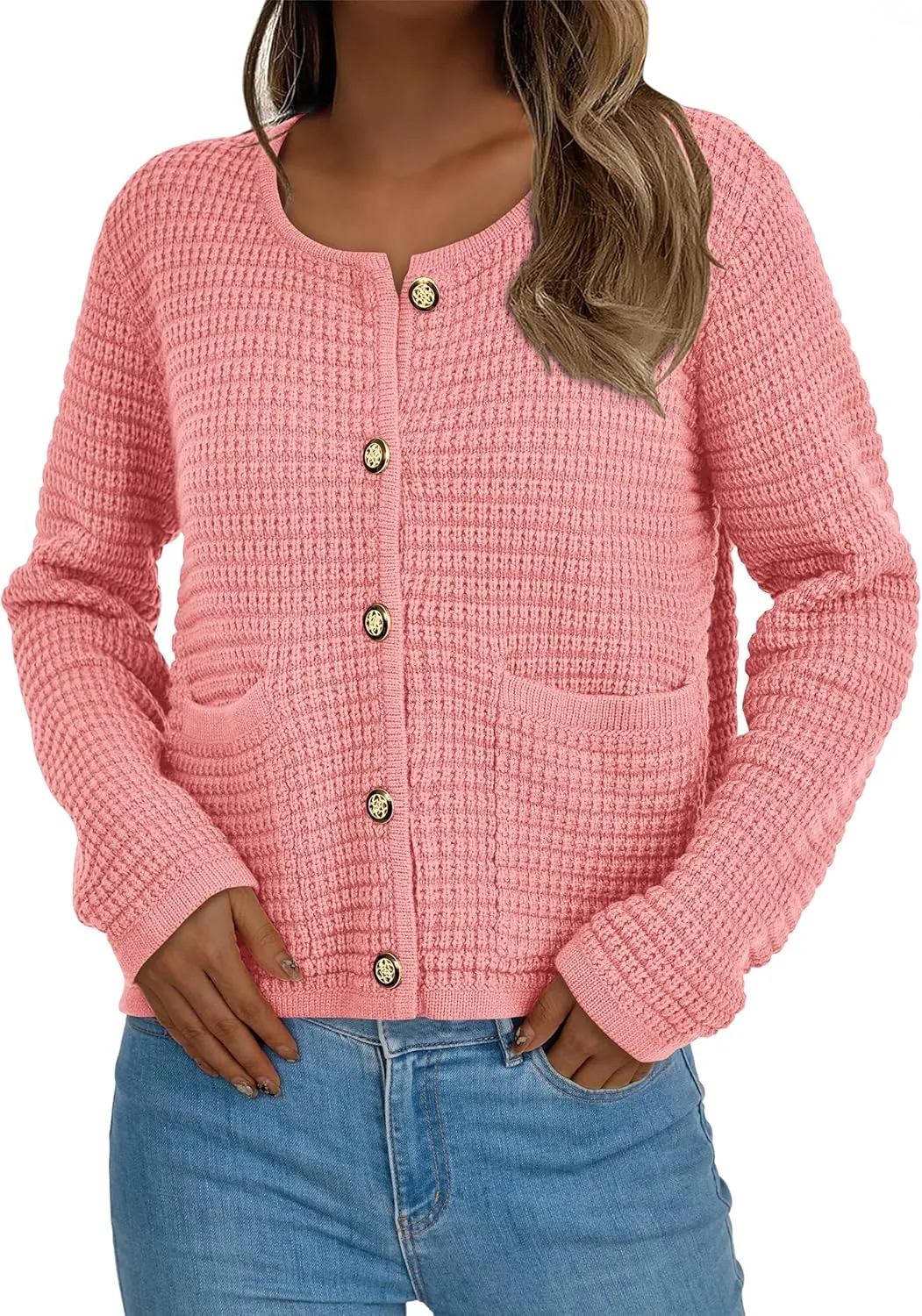BTFBM Women Cardigan Sweaters Fall Fashion 2024 Button Down Long Sleeve Chunky Knit Open Front Tweed Jacket Outerwear