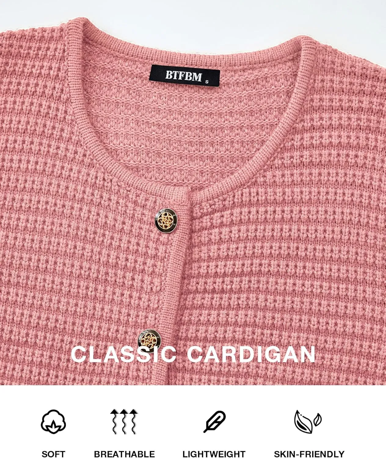 BTFBM Women Cardigan Sweaters Fall Fashion 2024 Button Down Long Sleeve Chunky Knit Open Front Tweed Jacket Outerwear