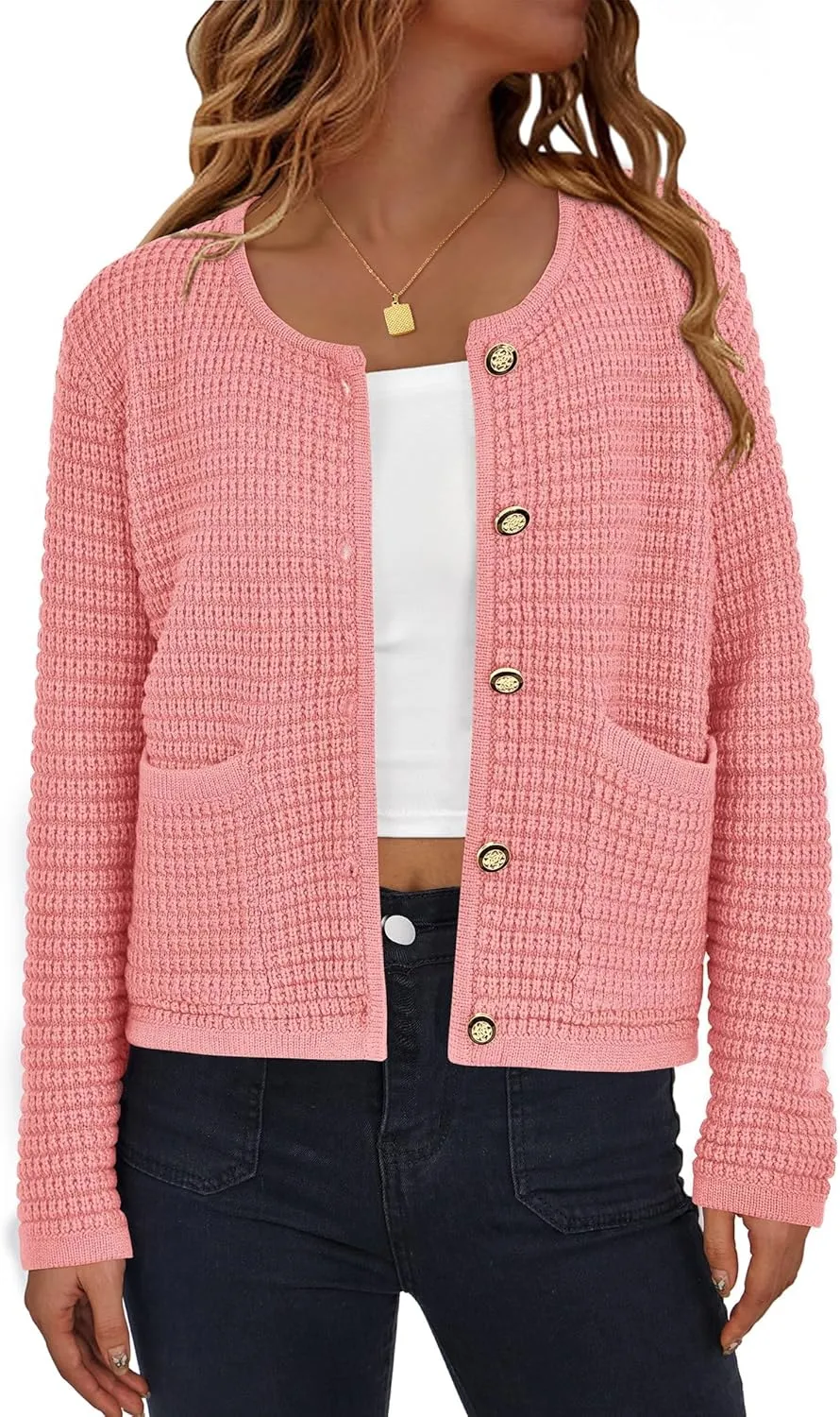 BTFBM Women Cardigan Sweaters Fall Fashion 2024 Button Down Long Sleeve Chunky Knit Open Front Tweed Jacket Outerwear
