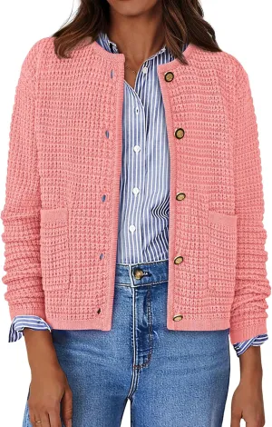 BTFBM Women Cardigan Sweaters Fall Fashion 2024 Button Down Long Sleeve Chunky Knit Open Front Tweed Jacket Outerwear