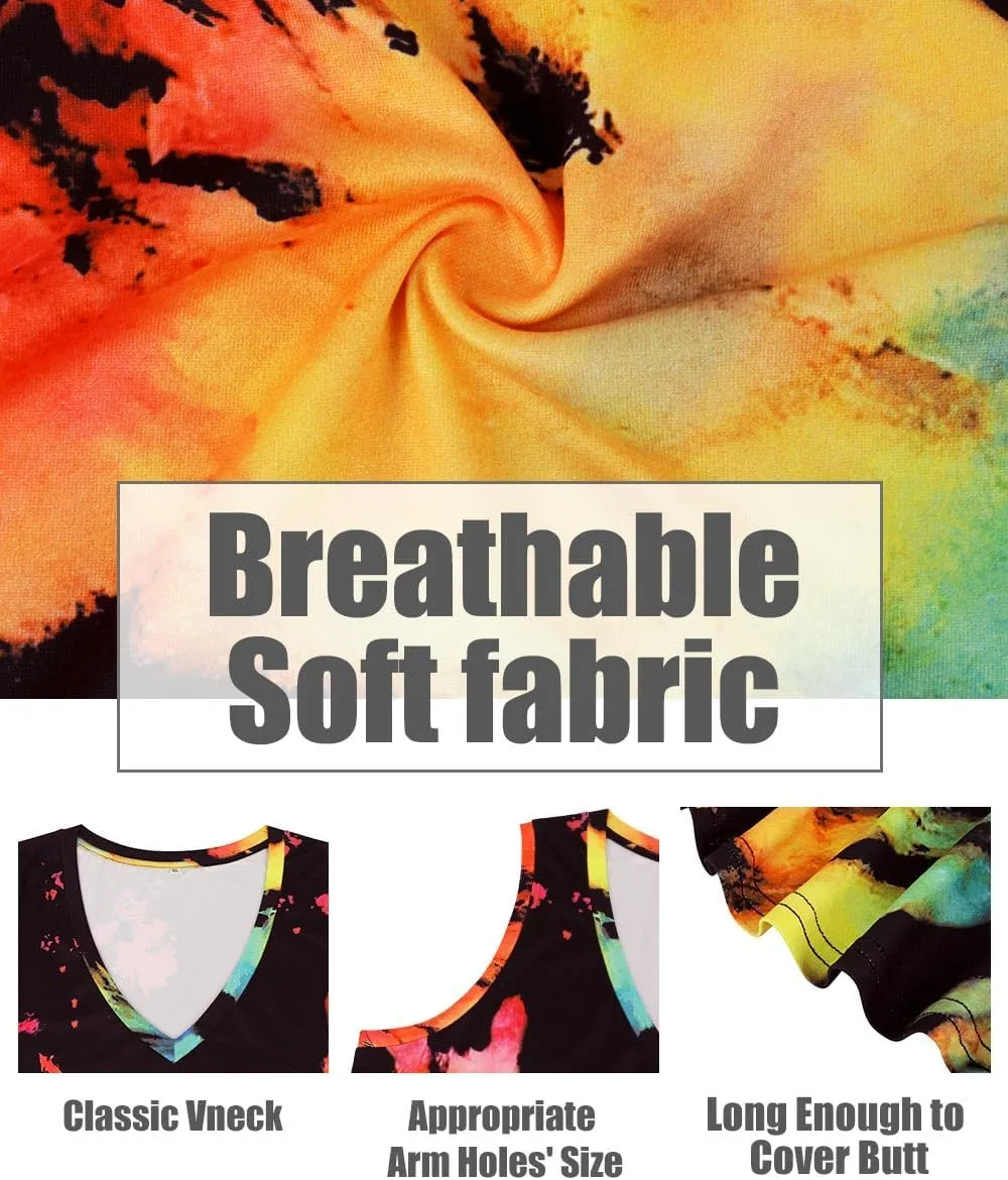 CARCOS Plus Size Tank Tops for Women V Neck Sleeveless T Shirts Solid/Tie Dye/Floral Camisole Casual Tanks for Summer XL-5XL