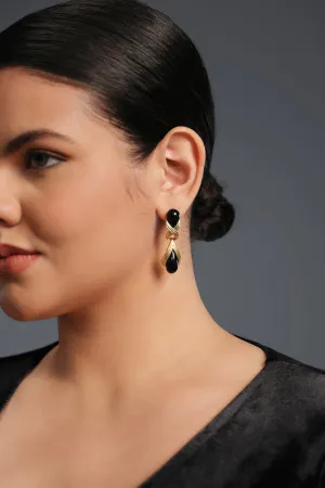 Curveins Stylish Teardrop Black Gold Earrings