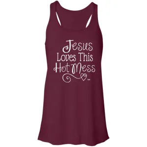 Jesus Loves This Hot Mess - Mother's Day Women's Flowy Racerback Tank