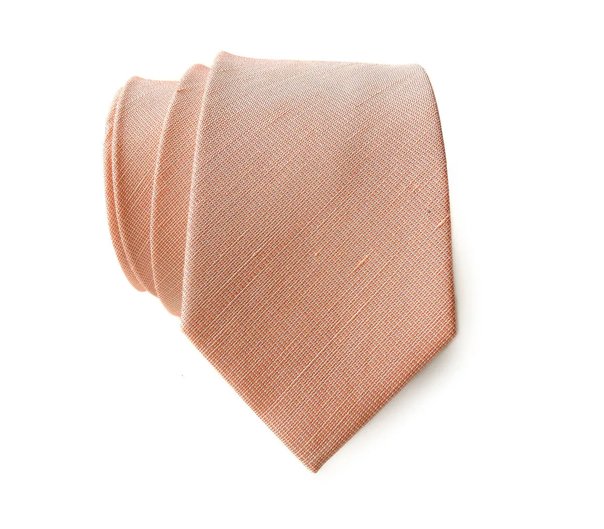 Light Coral Linen Necktie. Solid Color Salmon Tie, Sherwood