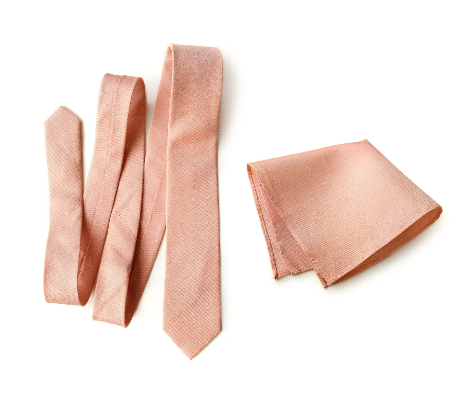 Light Coral Linen Necktie. Solid Color Salmon Tie, Sherwood