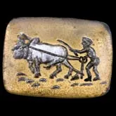 Medieval Peasant, Plough and Oxen, Intaglio Cabochon, rectangle, glass. Pkg 1. b5-515