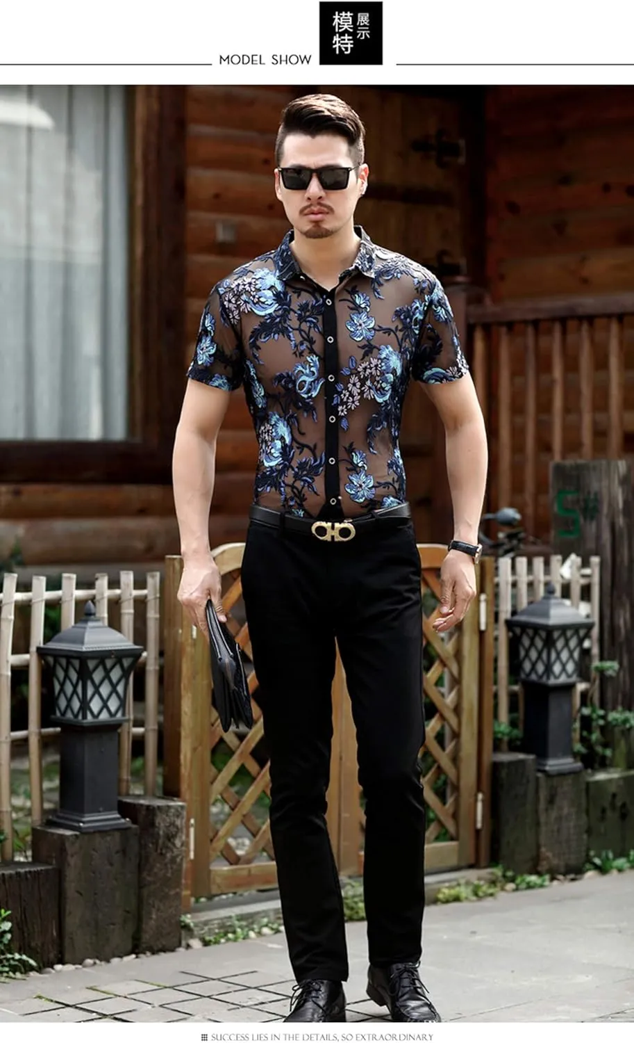 Mens Pattern Short Sleeve Shirts Button Down Slim Fit