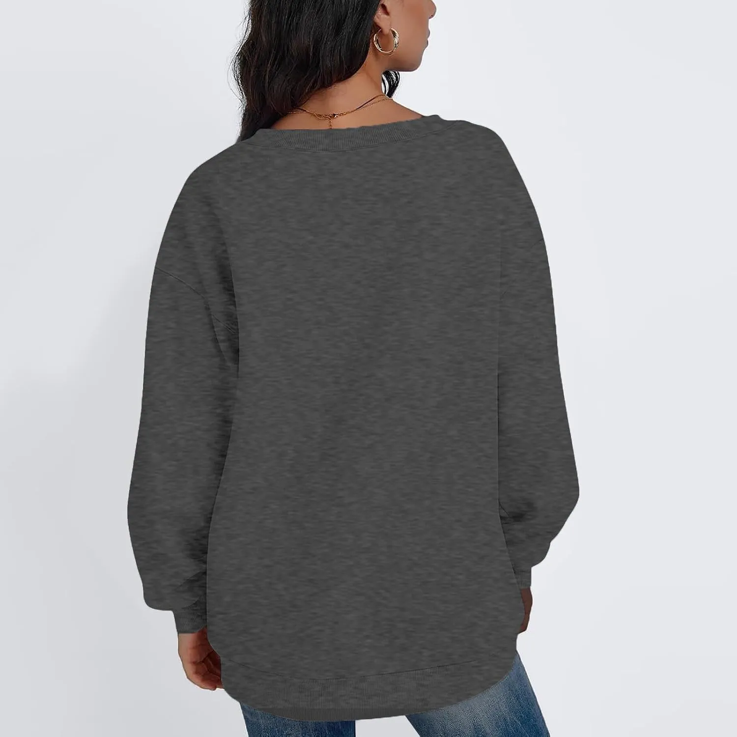Oversized V Neck Sweatshirt Women Casual Fleece Pullover Sweaters Preppy Cute Teen Long Sleeve Sweat Shirts Y2k Tops