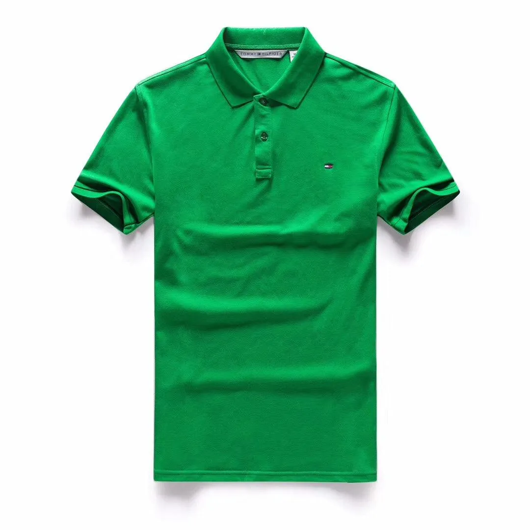 Tommy Hilfiger Crested Design Plain Green Short-Sleeve Polo