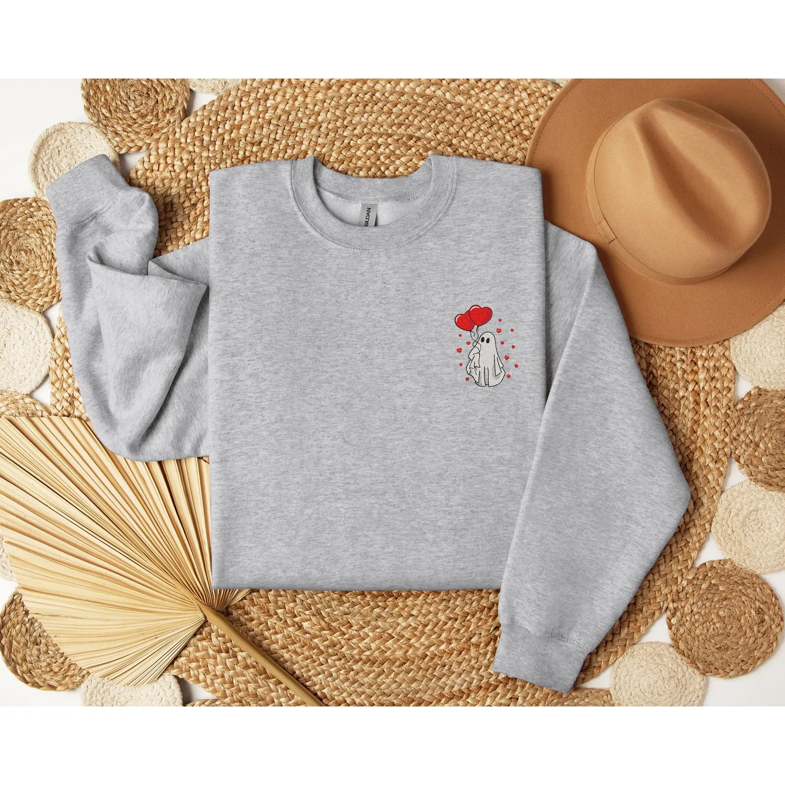 Valentine Embroidery Ghost Heart Sweatshirt, Cute Valentine Sweatshirts, Valentine Sweatshirts Hoodie, Fun Sweatshirt, Valentine Gift Shirt