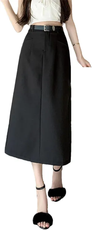 Women Pencil Skirt with Belt Fall Elegant Work OL Office Midi Skirts