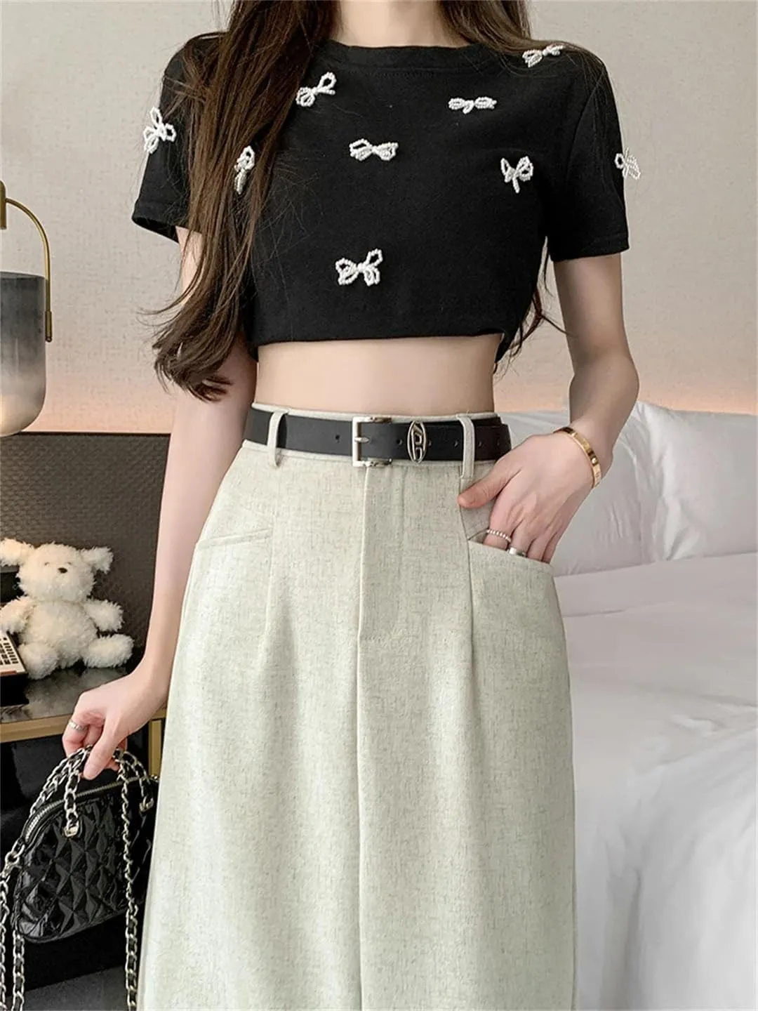 Women Pencil Skirt with Belt Fall Elegant Work OL Office Midi Skirts