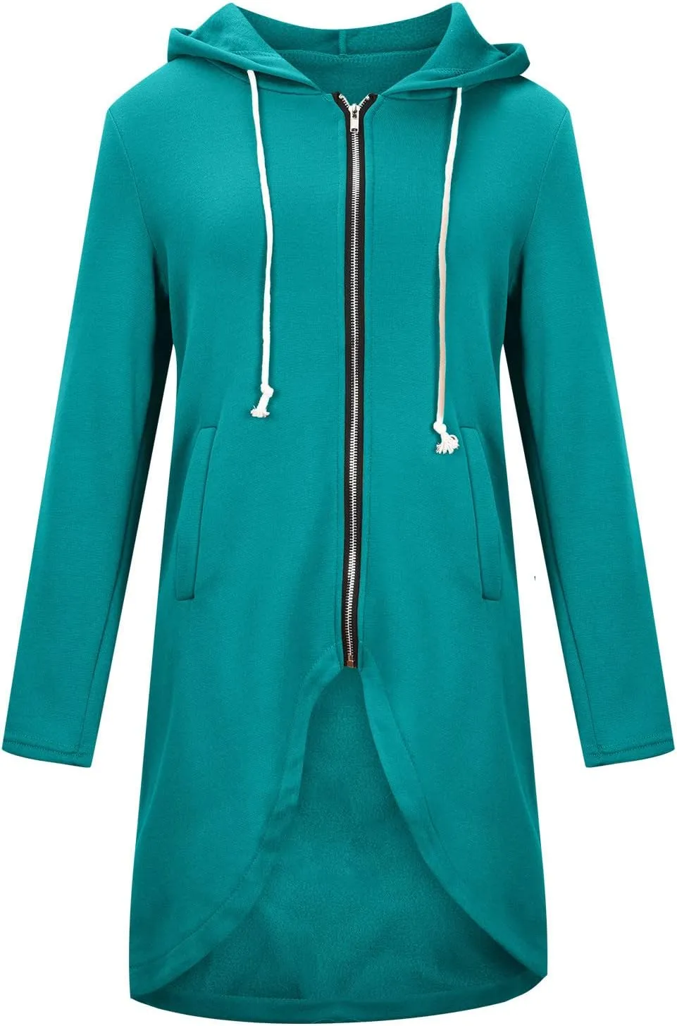 Womens Long Hoodies Long Sleeve Zip Up Solid Plain Hooded Pullover Drawstring Loose Fit Casual Fashion Fall Tops with Pocket