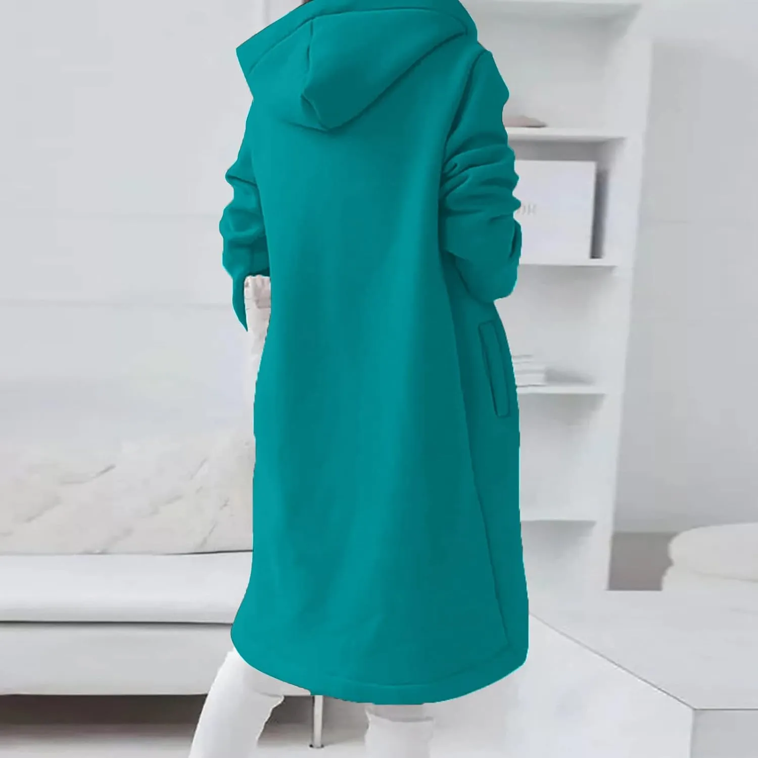Womens Long Hoodies Long Sleeve Zip Up Solid Plain Hooded Pullover Drawstring Loose Fit Casual Fashion Fall Tops with Pocket