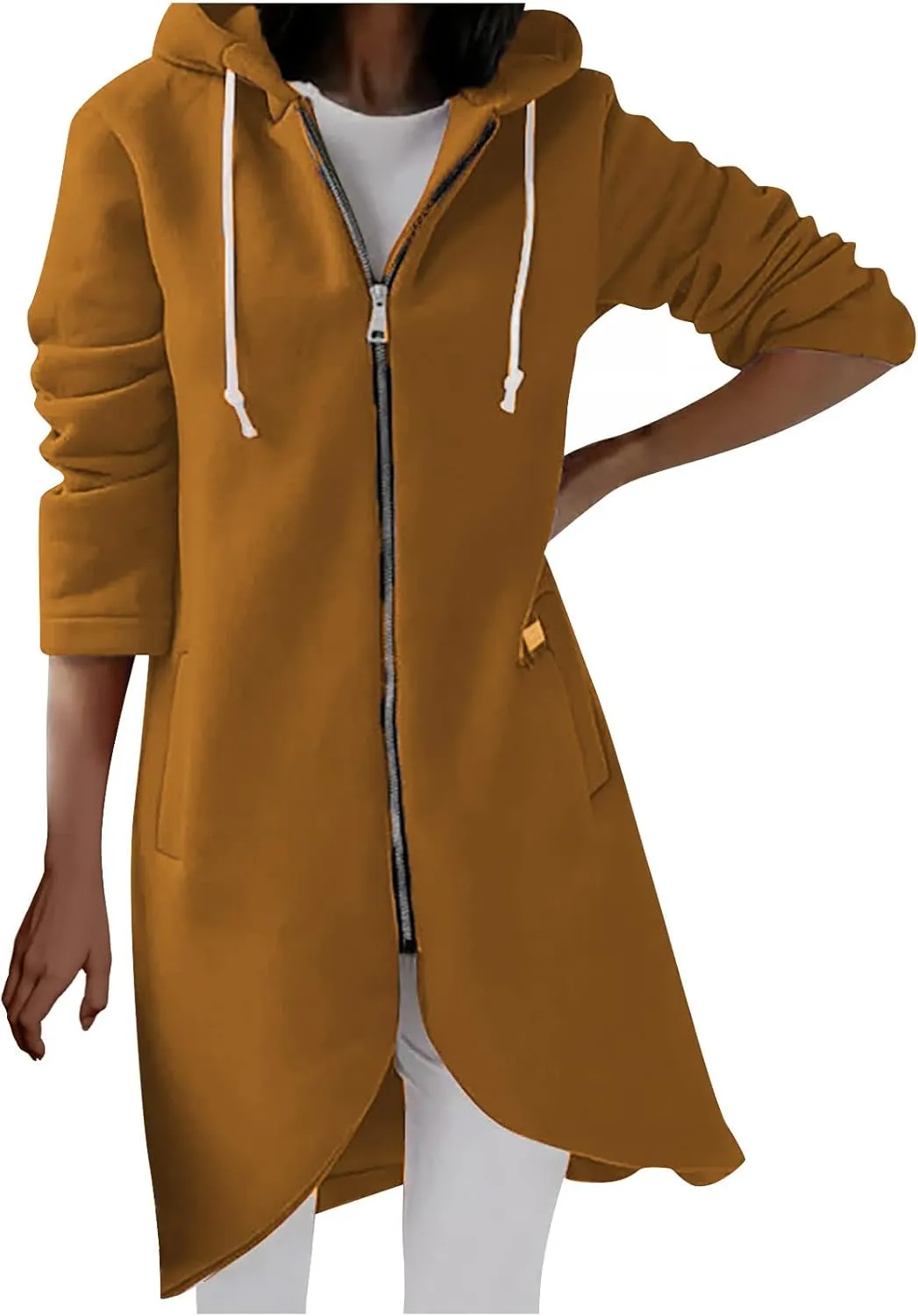 Womens Long Hoodies Long Sleeve Zip Up Solid Plain Hooded Pullover Drawstring Loose Fit Casual Fashion Fall Tops with Pocket