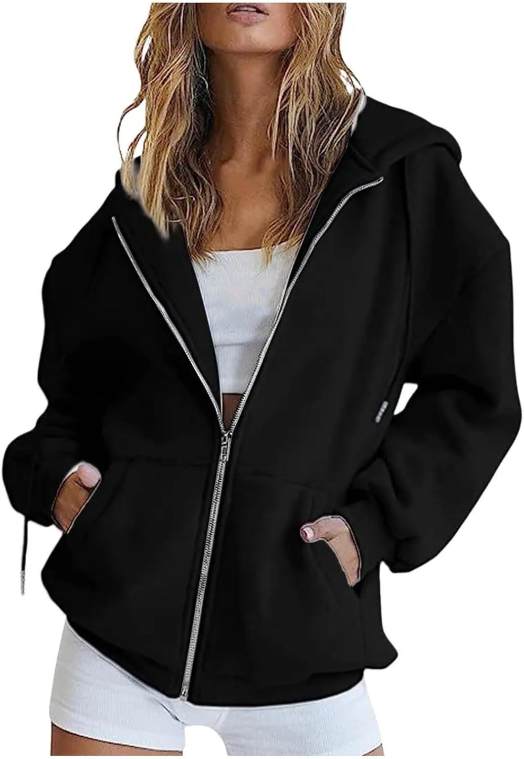 Womens Zip Up Hoodies Oversized Sweatshirts Black Zip Up Hoodie White Hoodie 2024 Winter Casual Jackets