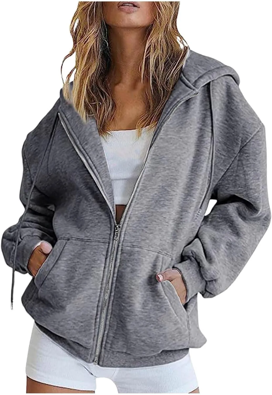 Womens Zip Up Hoodies Oversized Sweatshirts Black Zip Up Hoodie White Hoodie 2024 Winter Casual Jackets