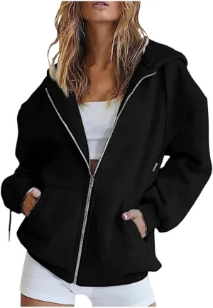 Womens Zip Up Hoodies Oversized Sweatshirts Black Zip Up Hoodie White Hoodie 2024 Winter Casual Jackets
