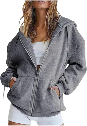 Womens Zip Up Hoodies Oversized Sweatshirts Black Zip Up Hoodie White Hoodie 2024 Winter Casual Jackets