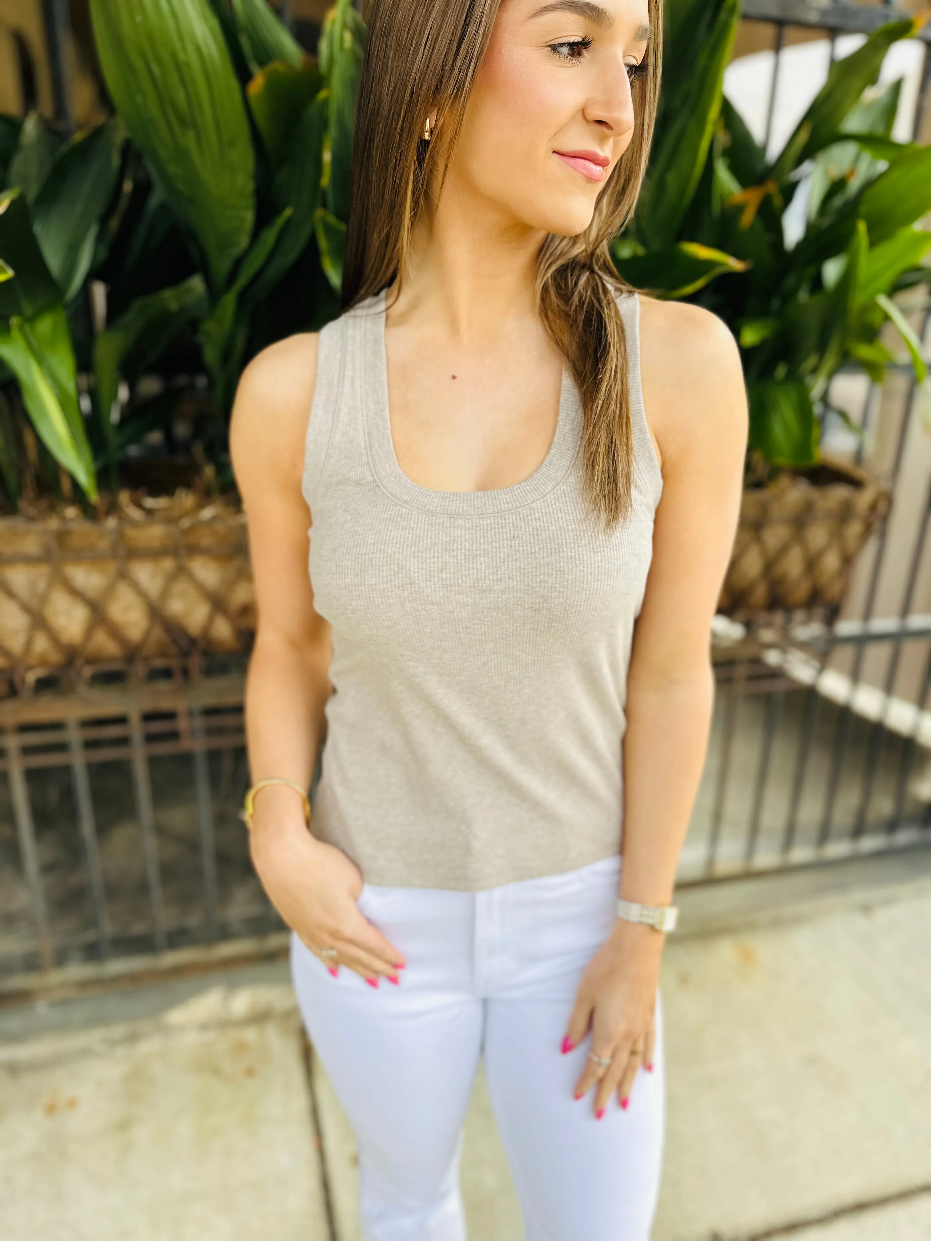 Z Supply Sirena Ribbed Tank- Heather Taupe