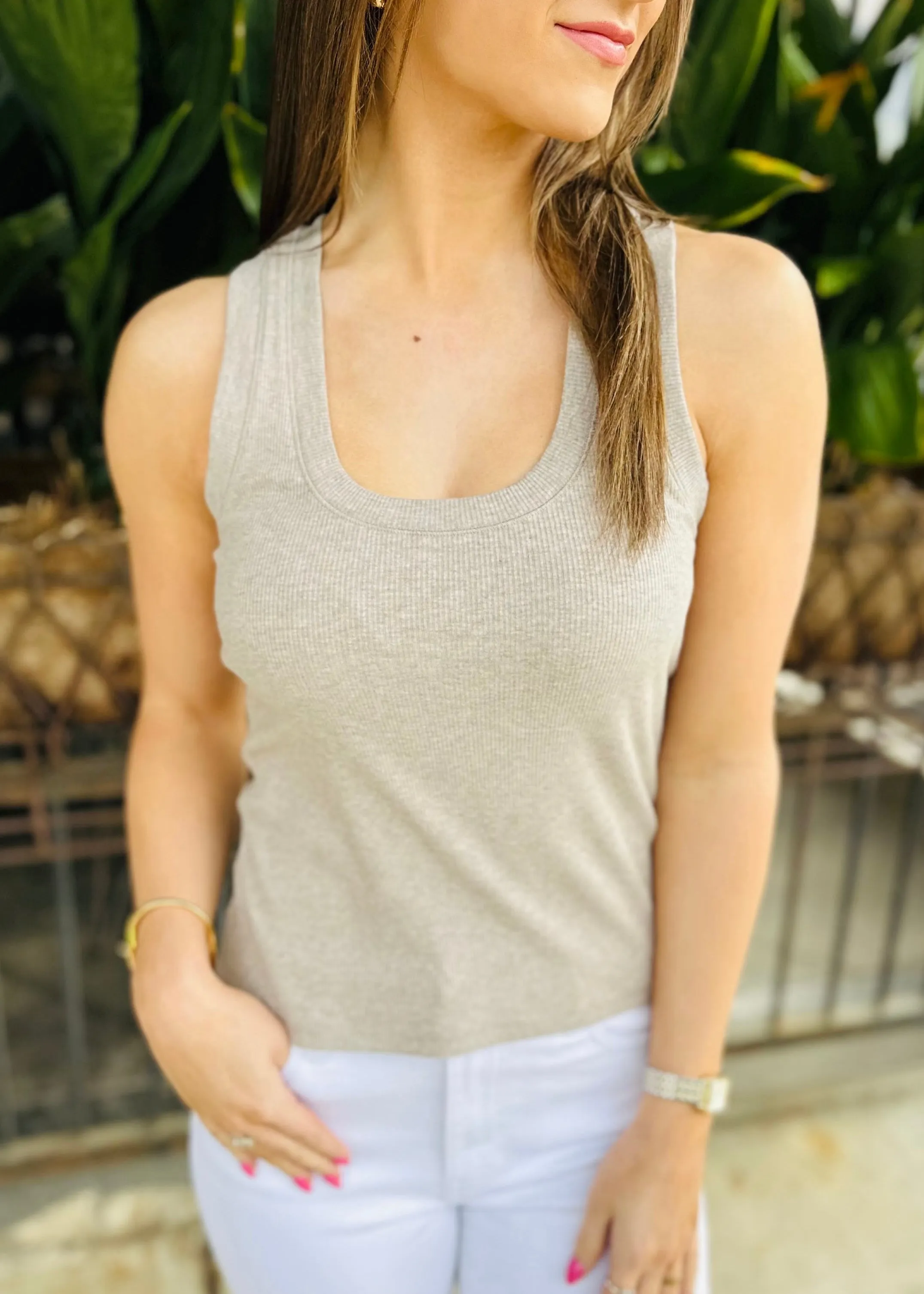 Z Supply Sirena Ribbed Tank- Heather Taupe